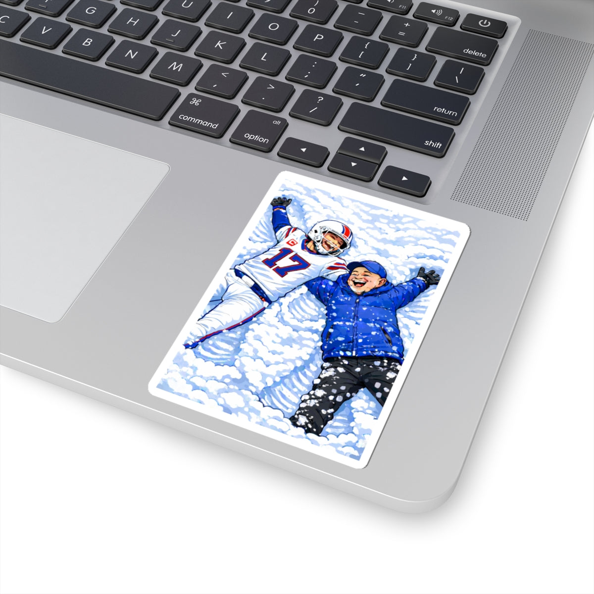 Buffalo Football Player and Coach Making Snow Angels Kiss-Cut Sticker | Winter Scene
