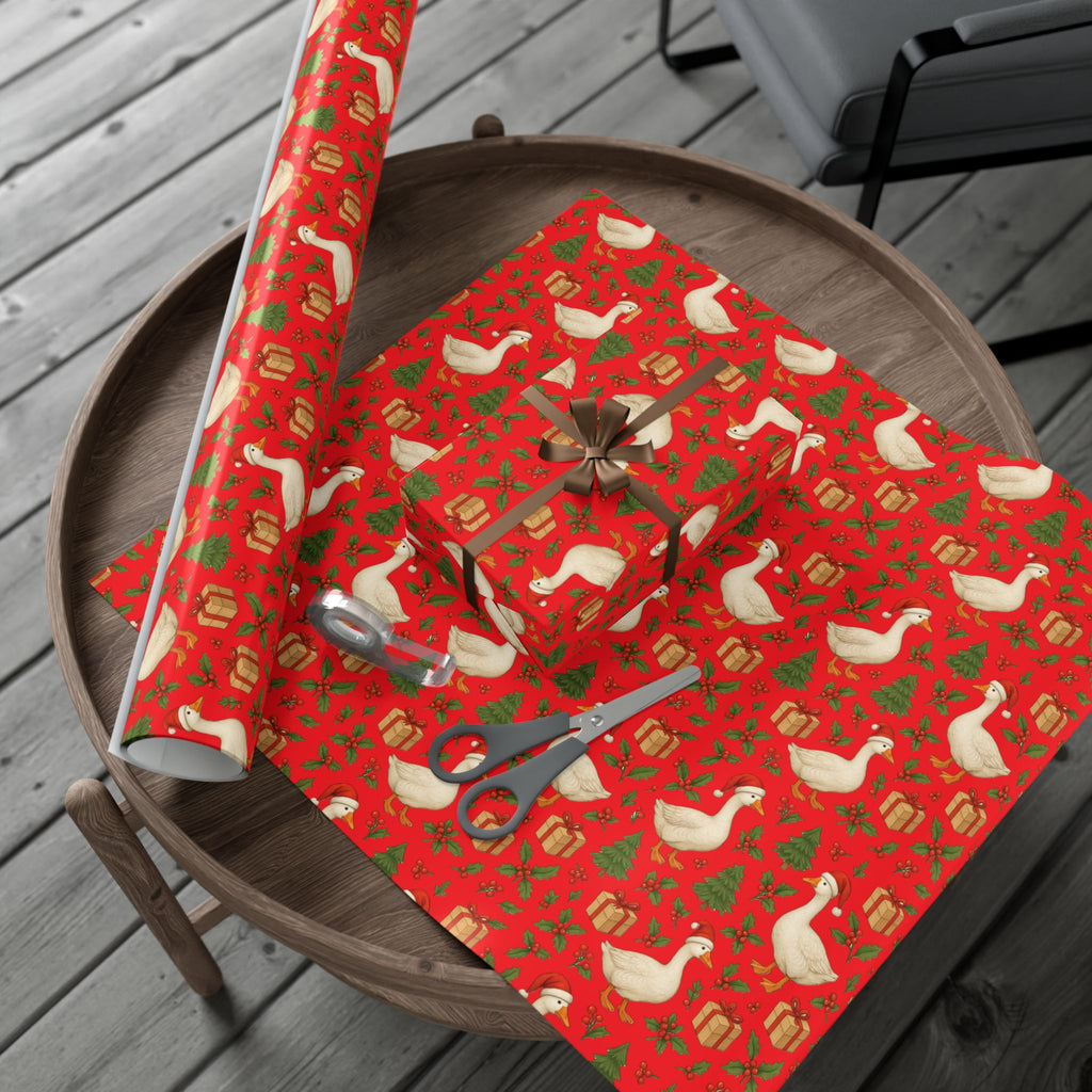 Christmas Geese Gift Wrap Paper | Holiday Duck Pattern Wrapping Paper