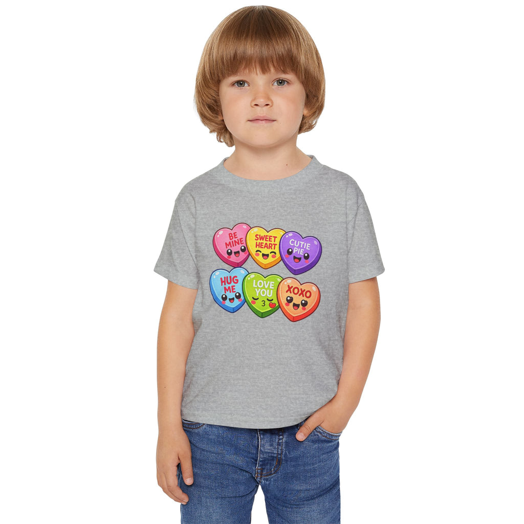 Candy Heart Characters Toddler T-shirt | Valentine Conversation Hearts Design