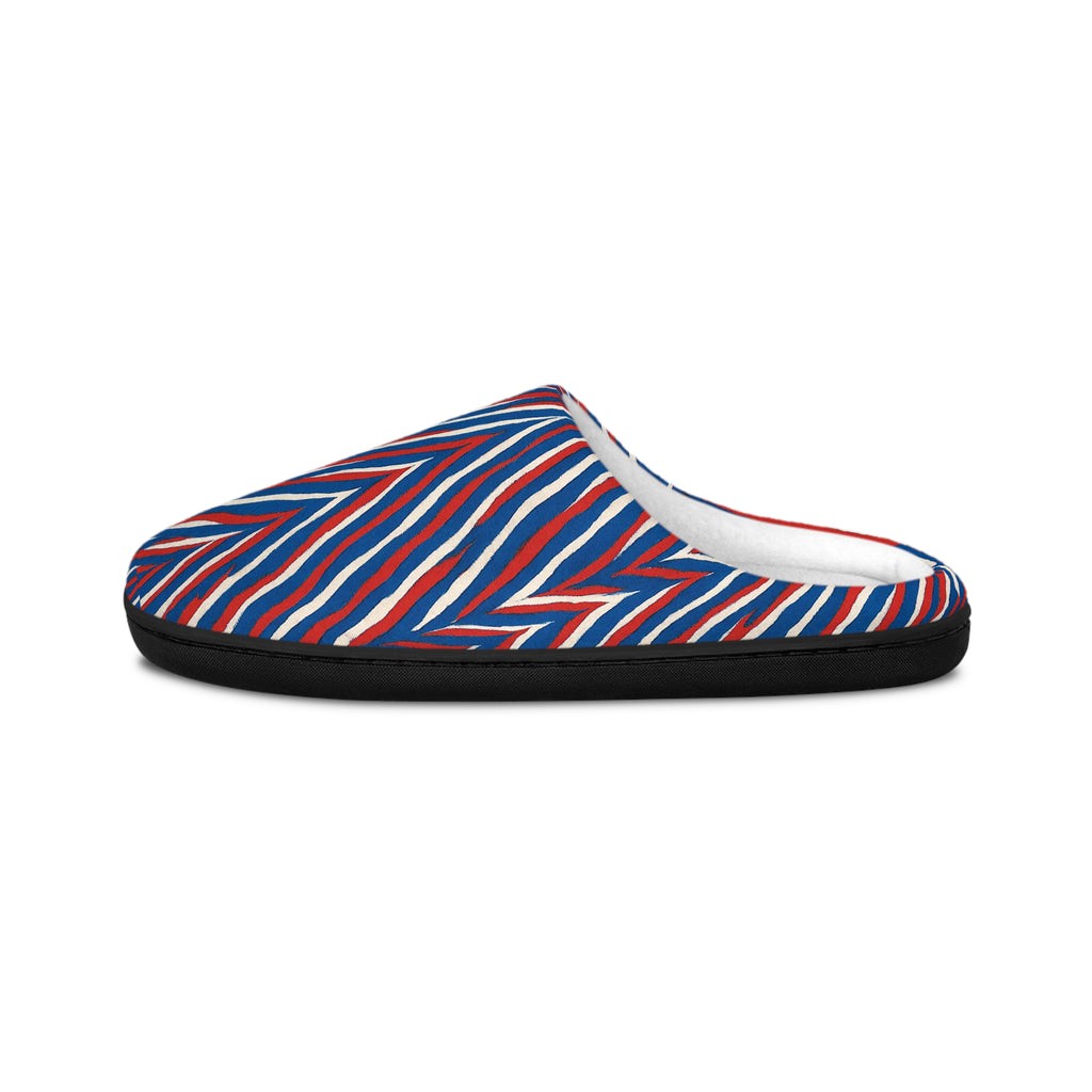 Red White Blue Zigzag Pattern Men's Indoor Slippers | Striped Cozy House Shoes